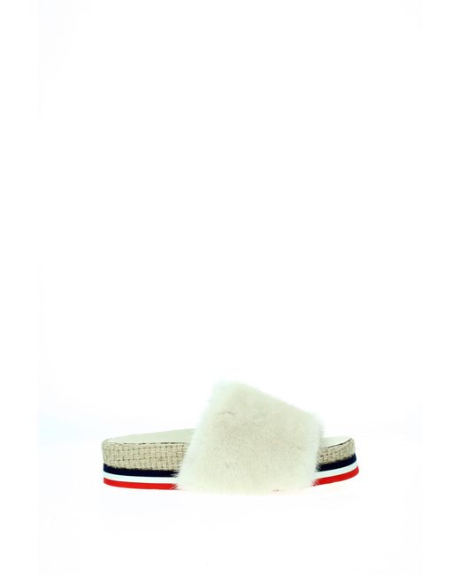 Moncler White Slippers And Clogs Evelyne Fur Beige