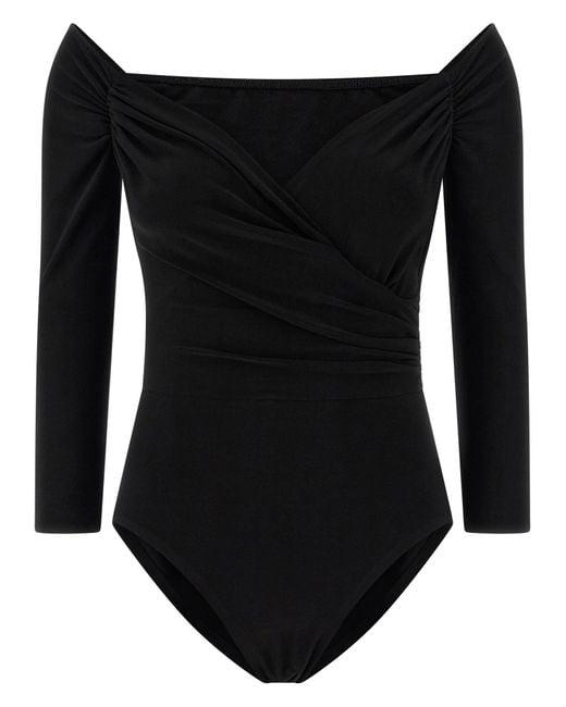 Heart-Shaped Neckline Bodysuit Top Nero-Donna di Norma Kamali in Black