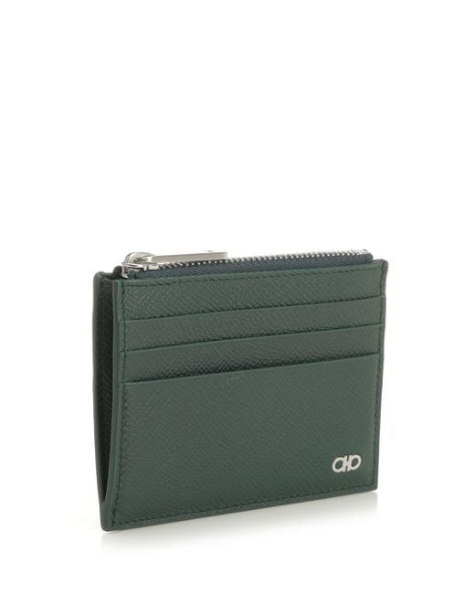 Ferragamo Green Micro Gancio Zip Square Card Case for men