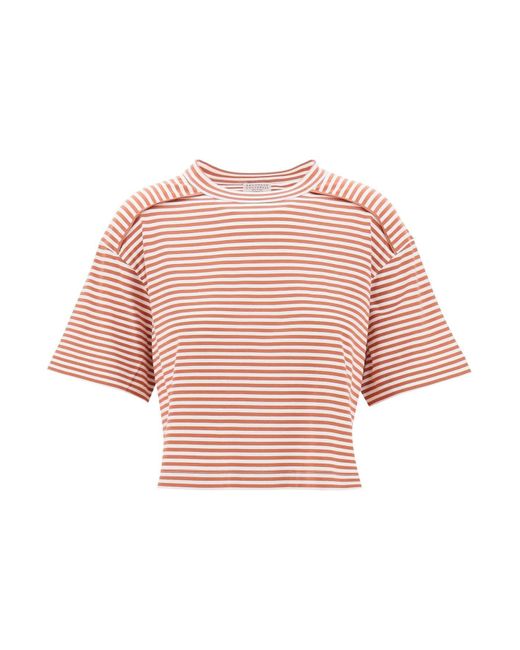 Brunello Cucinelli Pink Striped Boxy T-shirt