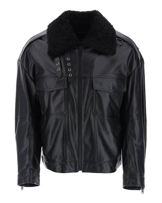 Dolce & Gabbana Black Leather-and-fur Biker Jacket for men