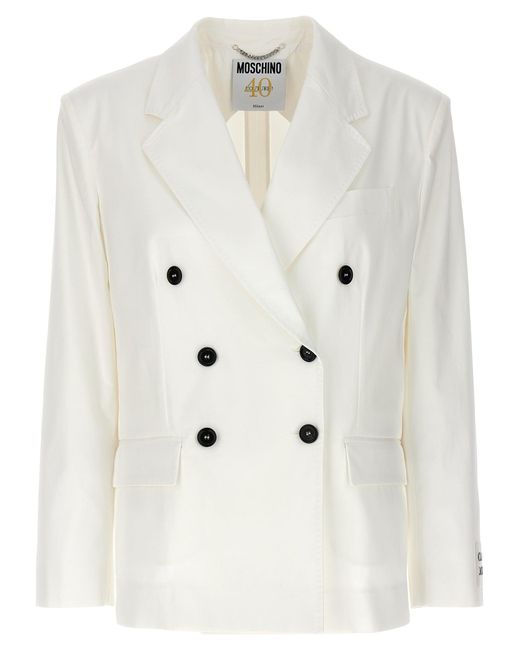 Double-Breasted Blazer Blazer And Suits Bianco di Moschino in Natural