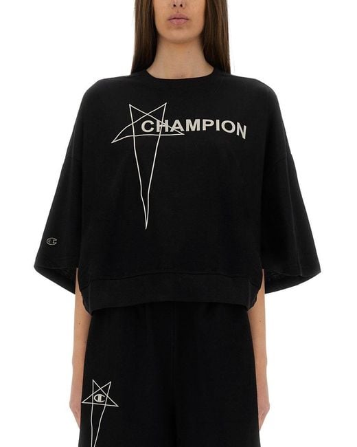 Rick Owens X Champion Black Cropped "tommy T" T-shirt