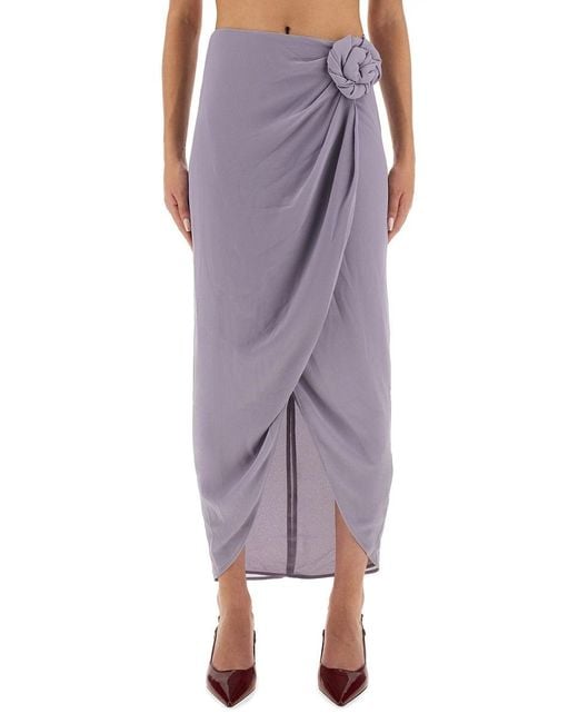 ROTATE BIRGER CHRISTENSEN Purple Asymmetrical Draped Midi Skirt With Gathered Detailing