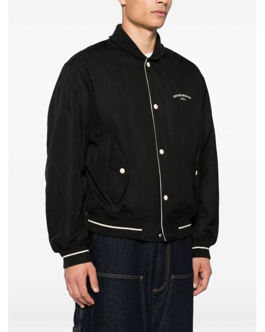 Emporio Armani Black Logo Nylon Bomber Jacket for men