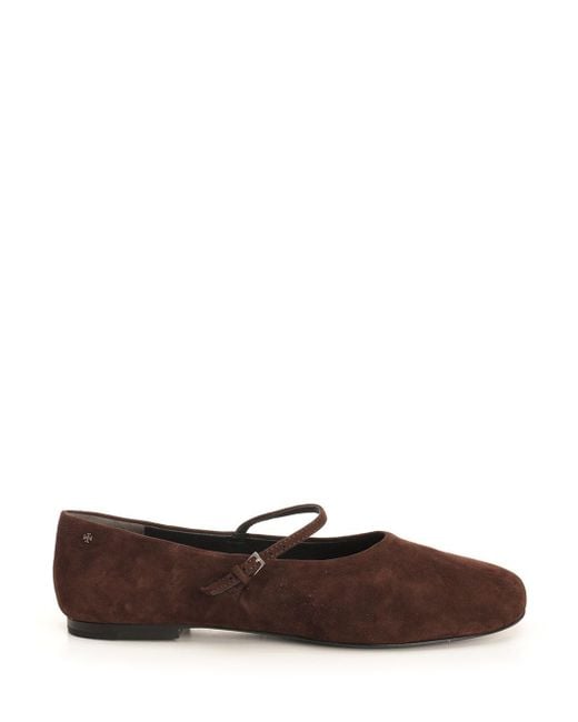 Tory Burch Brown Mary Jane Ballet Flats Scarpe Basse