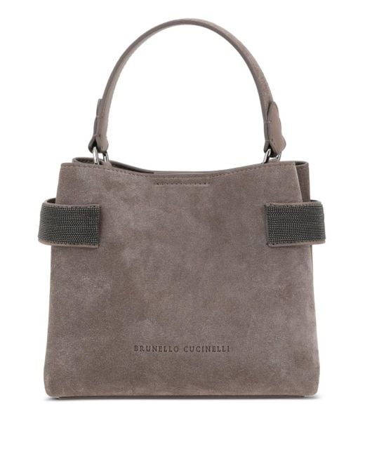 Brunello Cucinelli Gray Suede Leather Handbag