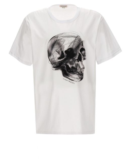 Skull T Shirt Bianco/Nero di Alexander McQueen in White da Uomo