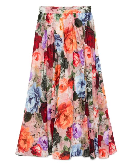 Alice + Olivia Red Nilda Floral Cotton-Blend Maxi Skirt