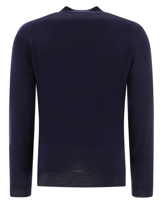 John Smedley Blue "Belper" Merino Wool Polo Shirt for men