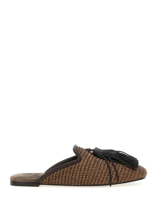 Brunello Cucinelli Brown Jewel Tassel Sabots