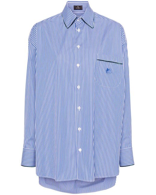 Camicia in cotone a righe con logo ricamato di Etro in Blue