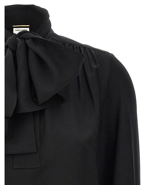 Saint Laurent Black Lavalliere Silk Shirt Shirt, Blouse