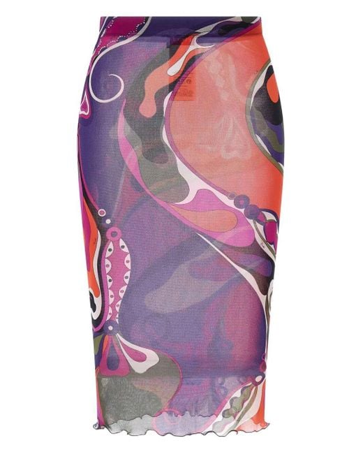 Emilio Pucci Purple Abstract-Print Tulle Midi Skirt
