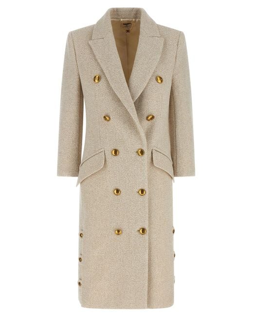 Elisabetta Franchi Natural Double-Breasted Coat