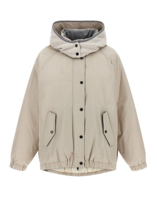 Brunello Cucinelli White Hooded Down Jacket Puffer Jackets