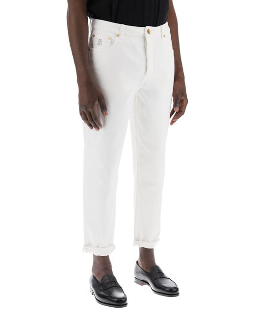 Jeans In Denim Sovratinto di Brunello Cucinelli in White da Uomo