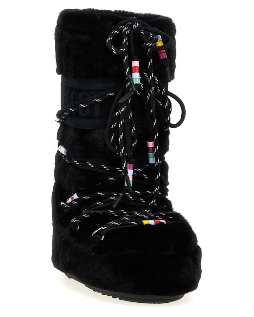Moon Boot Black Icon Fauux Fur Boots And Ankle Boots