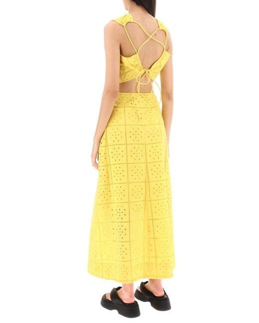 Ganni Yellow Broderie Anglaise Maxi Dress