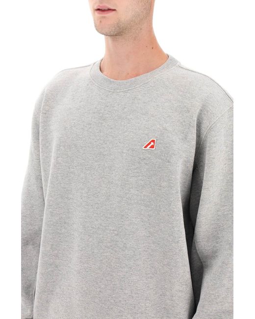 Autry Gray Crew-neck Sweatshirt With Logo Patch for men
