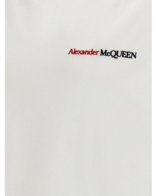 Alexander McQueen White Logo Embroidery T-Shirt for men