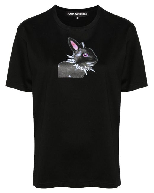 T-shirt in cotone con stampa coniglietti di Junya Watanabe in Black