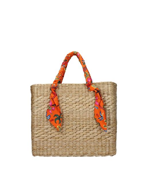 Versace Natural Handbags Straw Orange