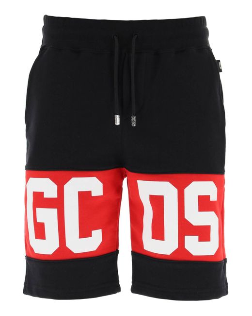 Gcds Black Sweatshorts With Logo Bands for men