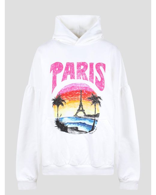 Paris tropical round hoodie di Balenciaga in White