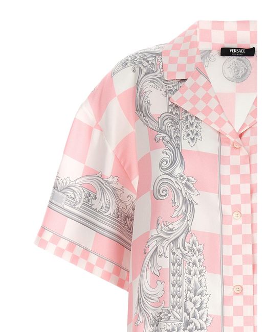 Versace Pink Printed Silk Bowling Shirt