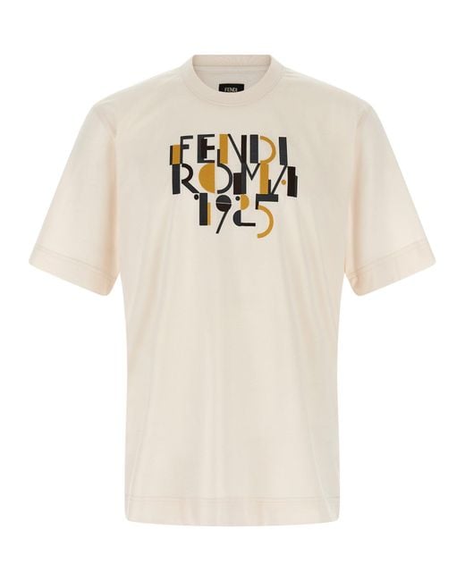 Fendi White Roma 1925' Print T-Shirt for men