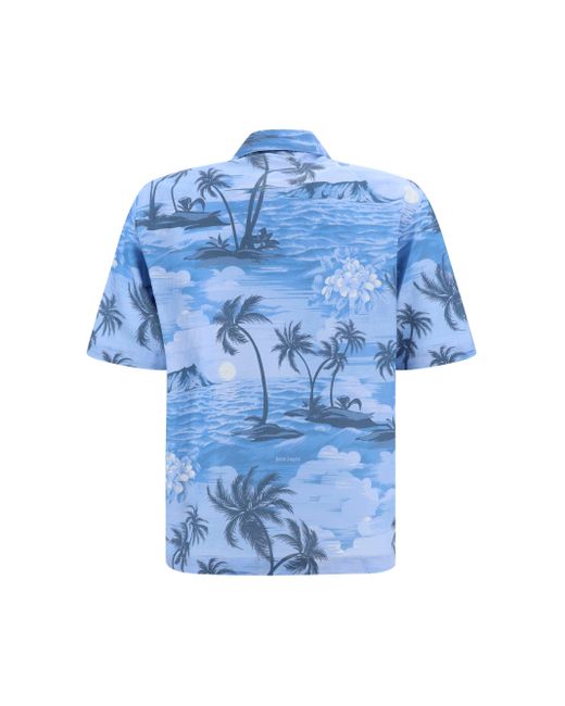 Palm Angels Blue Camicia Sunset Bowling for men