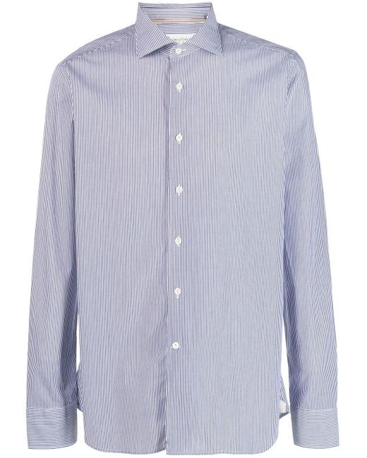 Tintoria Mattei 954 Blue Long-Sleeved Cotton Shirt for men