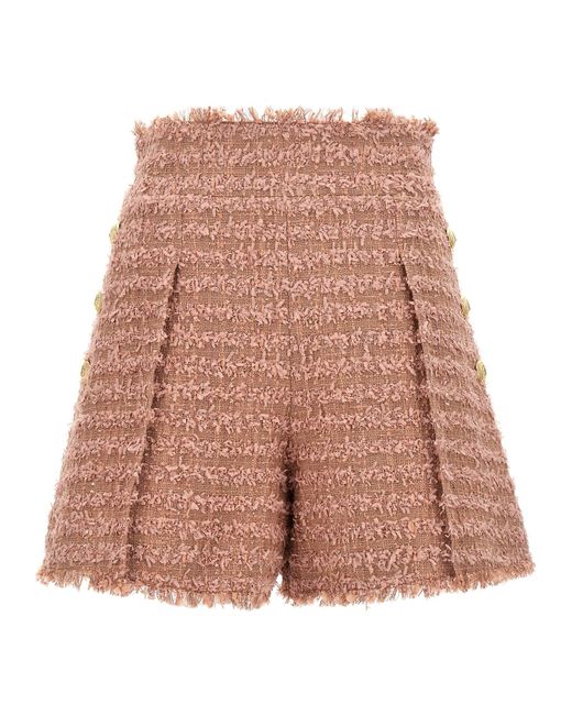 Balmain Pink Tweed Shorts Bermuda