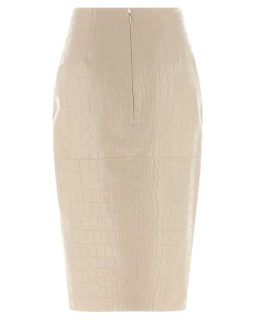 Elisabetta Franchi Natural Croc Print Leather-Effect Longuette Midi Skirt