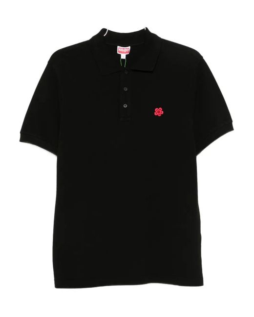 KENZO Black Gots Boke Flower Slim Fit Cotton Polo Shirt for men