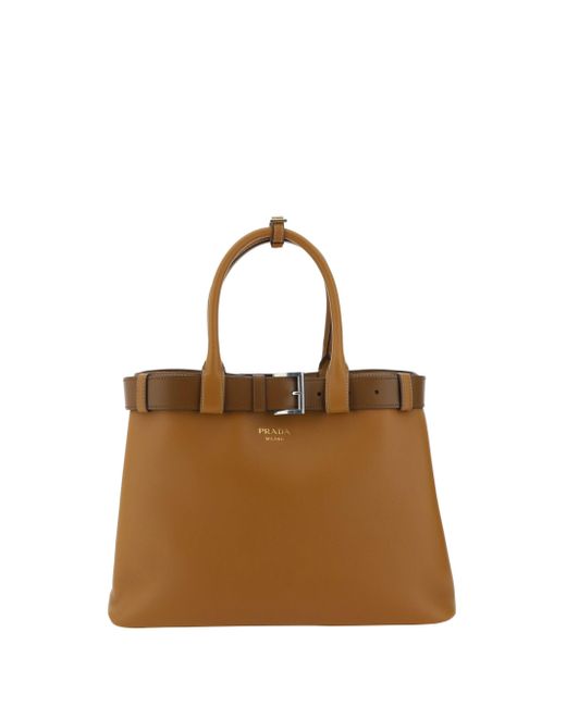 Borsa a Mano Belted di Prada in Brown