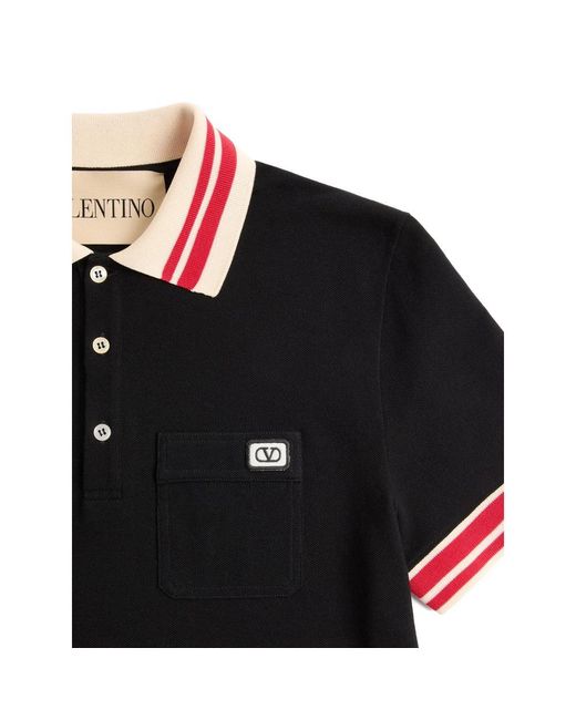 Valentino Black Cotton Jersey Vlogo Polo Shirt for men