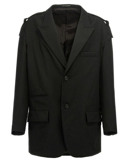 Yohji Yamamoto Black Single-Breasted Blazer With Strap Detail for men