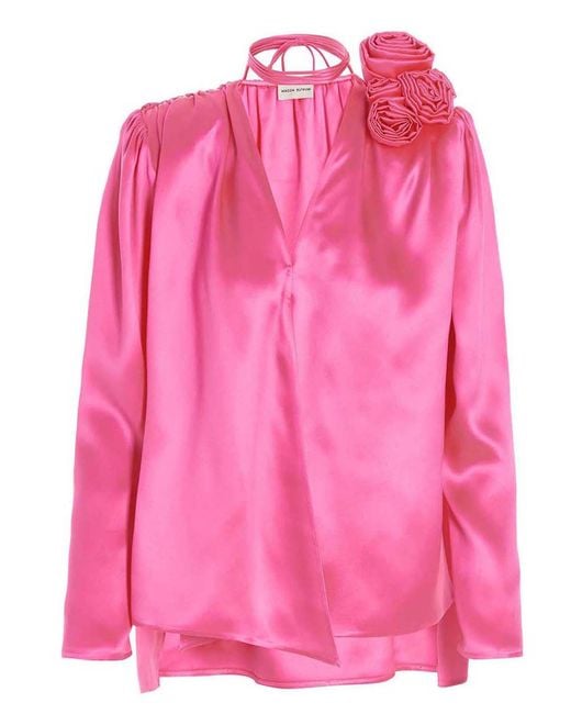Magda Butrym Pink Flower Detail Silk Blouse