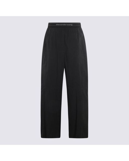 Alexander Wang Blue Wide-Leg Pants With Trompe L'Oeil Flap And Contrast Logo