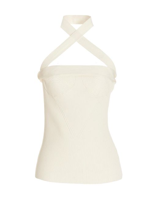 Proenza Schouler White Asymmetric Shoulder Knit Top