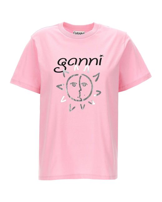Logo Print T Shirt Rosa di Ganni in Pink
