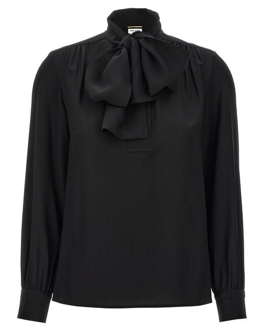 Lavalliere Silk Shirt Camicie Nero di Saint Laurent in Black
