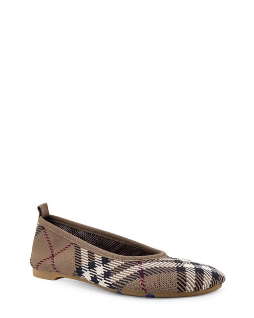Knit Baby Nylon Blend Ballerinas With Knitted Traditional Check-Donna di Burberry in Brown