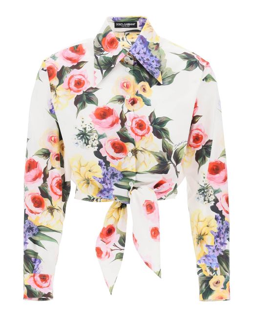 Dolce & Gabbana White Rose Garden Cropped Shirt