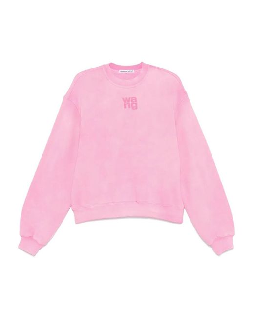 Felpa Con Stampa Logo Puff Sovrapposto di Alexander Wang in Pink