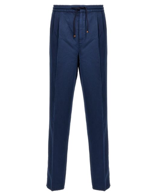 Linen Blend Trousers Pantaloni Blu di Brunello Cucinelli in Blue da Uomo