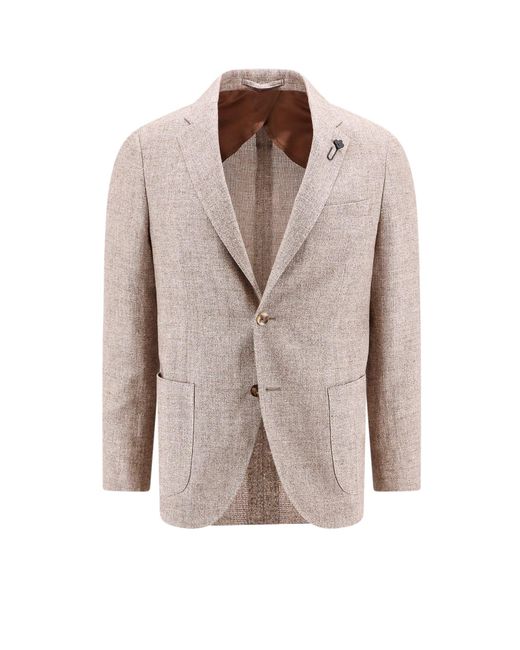 Lardini Natural One-breasted Linen And Wool Blazer for men