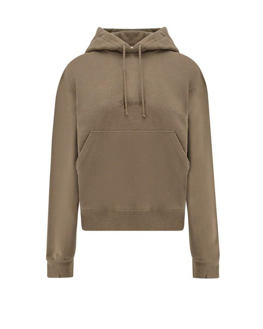 Cotton Sweatshirt With Logo Embroidery-Donna di Saint Laurent in Natural